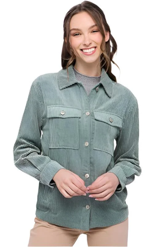 Goddess Style Corduroy Button Down Jacket With Pockets