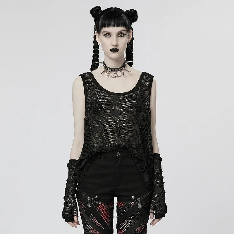 Fresh Wear Women's Punk Skull Mesh Tank Top with Oversleeves