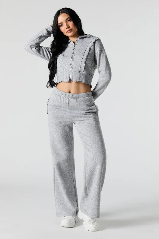 Sports And Leisure Fleece Ruffle Pocket Wide Leg Sweatpant
