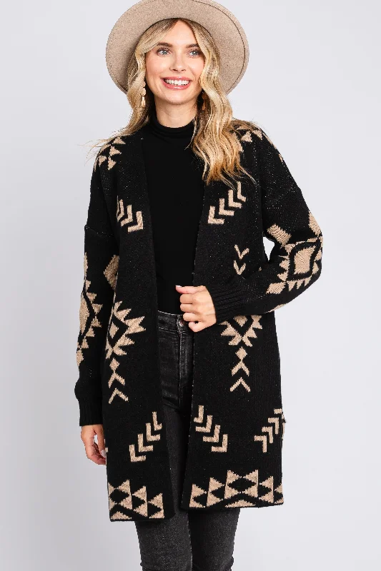 Minimal Style Black Print Cardigan