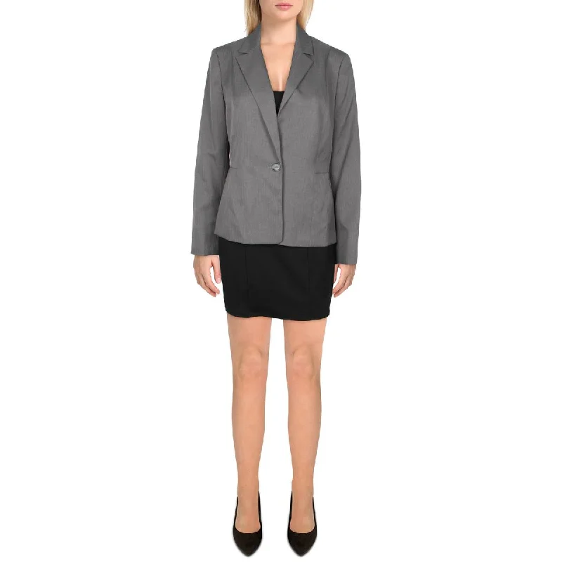 Integrated Design Le Suit Womens Petites Woven Herringbone One-Button Blazer