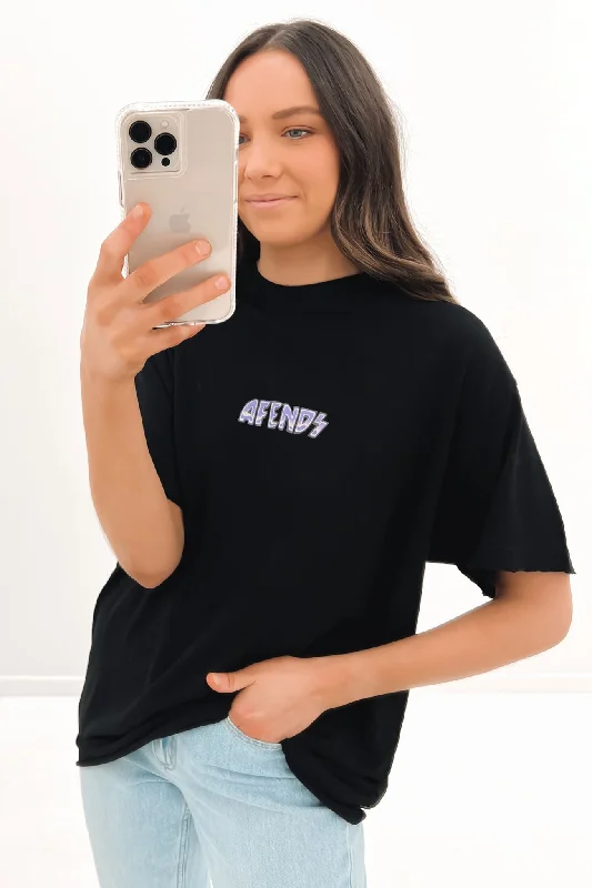 Fashionable Prints Pearly Hemp Oversized Tee Black