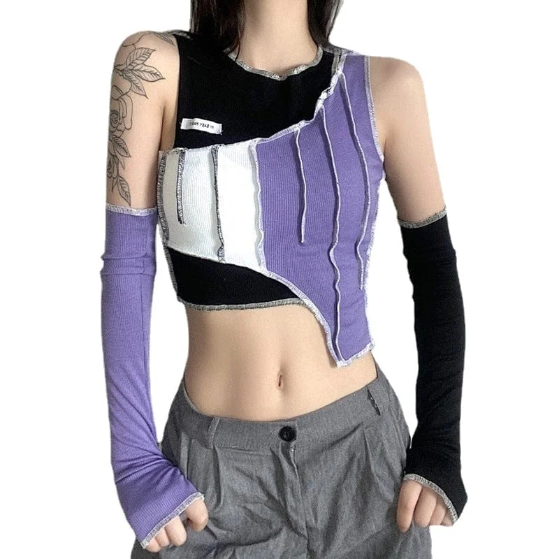 Classic Style Women's Grunge Double Color Splice Tank Top with Oversleeve