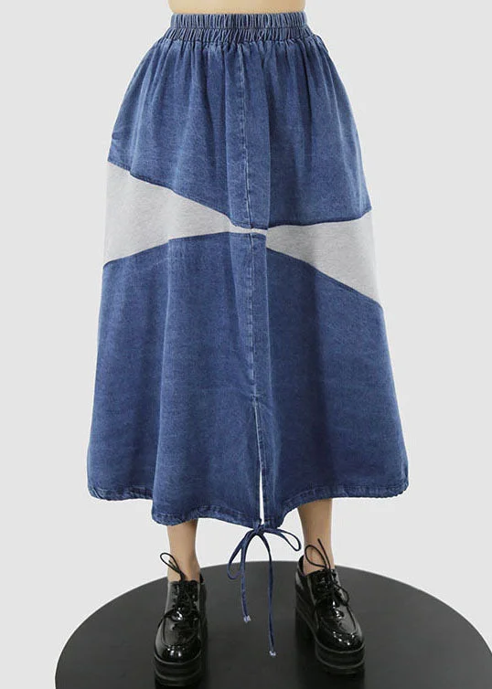 High Street Fashion Women Blue white elastic waist drawstring Patchwork denim Skirt Spring High Street Fashion Women Blue white elastic waist drawstring Patchwork denim Skirt Spring