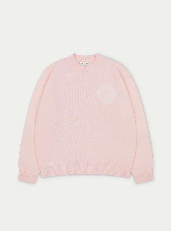 Street Fashion FLUFFY EMBLEM KNITTED CREW - PINK