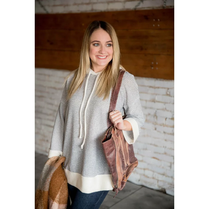 Urban Design Sense Ivory Trimmed Striped Hoodie