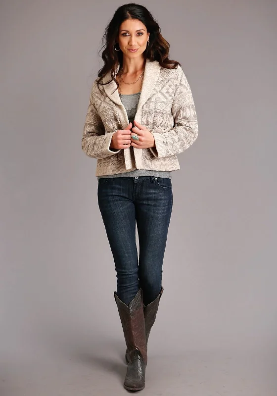 Personal Design Stetson Womens Brown Wool Blend Cropped Shawl Collar Cardigan