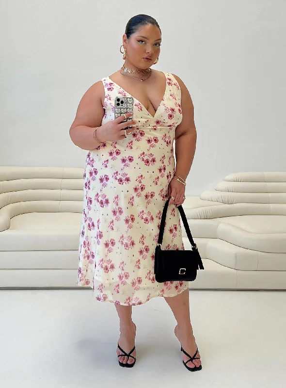 Fresh And Fashionable Nellie Midi Dress Yellow Floral Curve