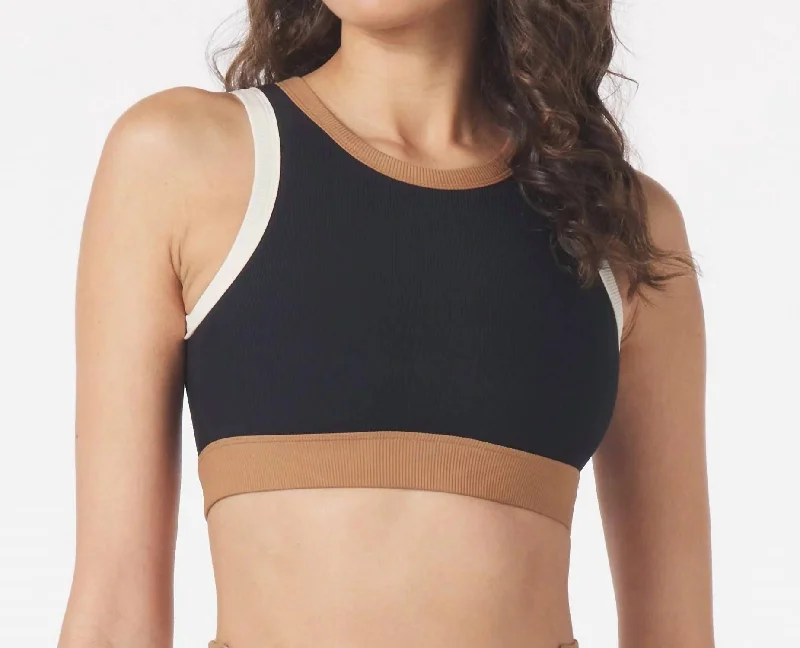 Fashionable Prints Socialite Contrast Bra In Black/oatmilk/almond