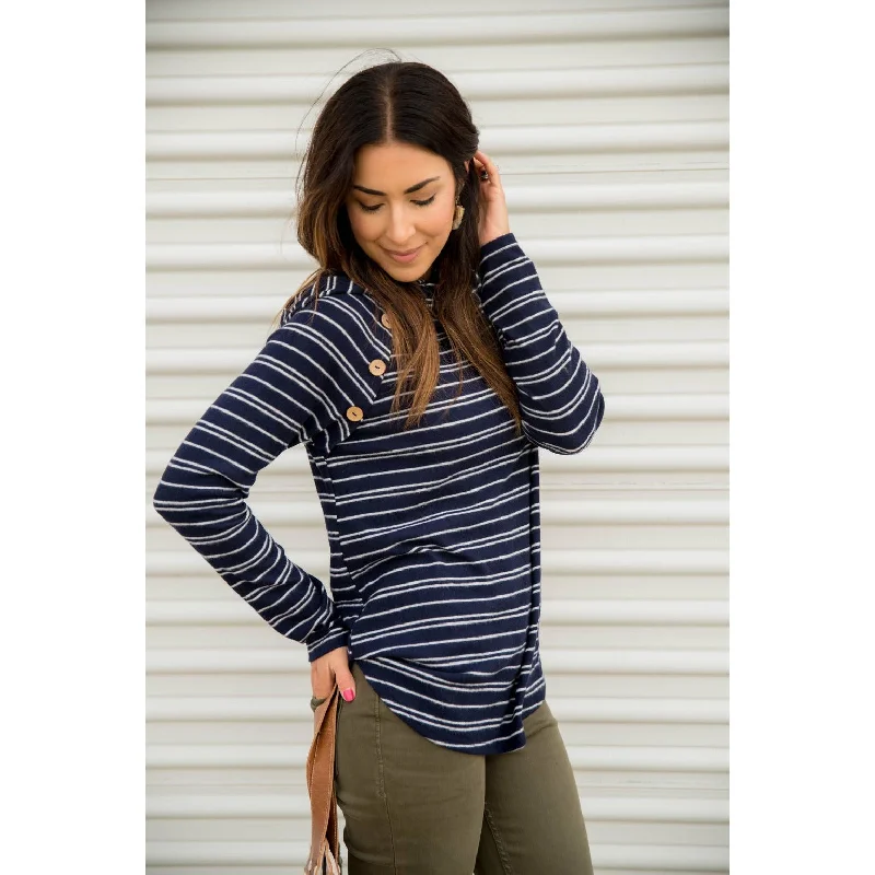 Embroidery Design Micro Striped Hoodie