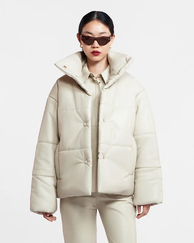 Exquisite Details Hide - Okobor™ Alt-Leather Puffer Jacket - Creme