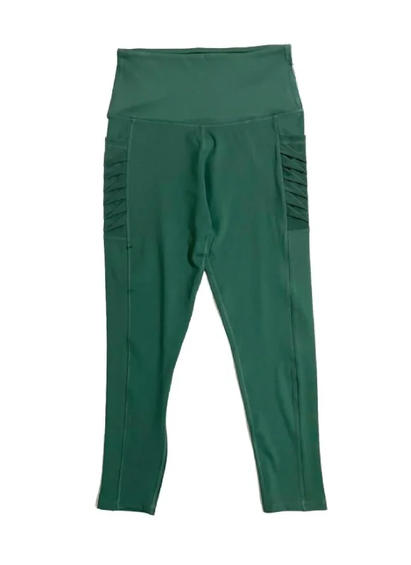 Fashion Wear Women's High Rise Moto Side Pockets Capri Leggings In Green