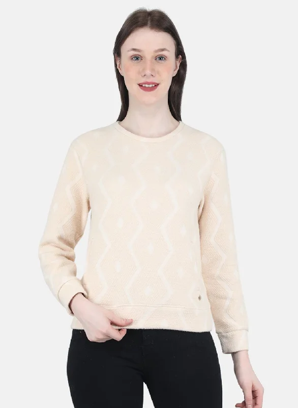 New Products Women Beige Jaquard Sweatshirt
