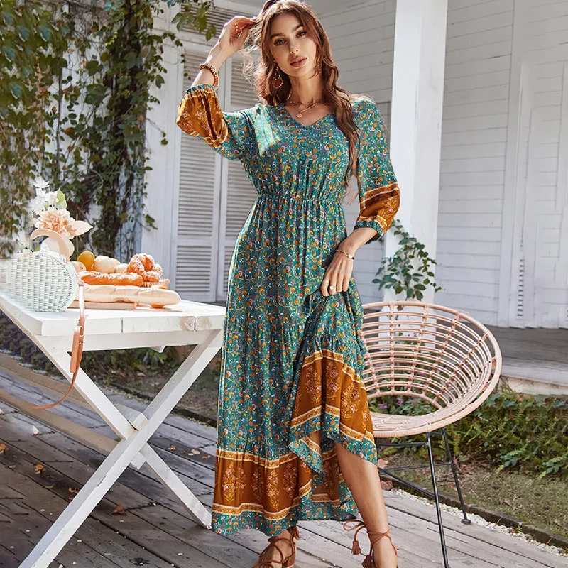 Dressing Tips BerriesJam - Floral Print Lantern Sleeve Elastic Waist Holiday Dress