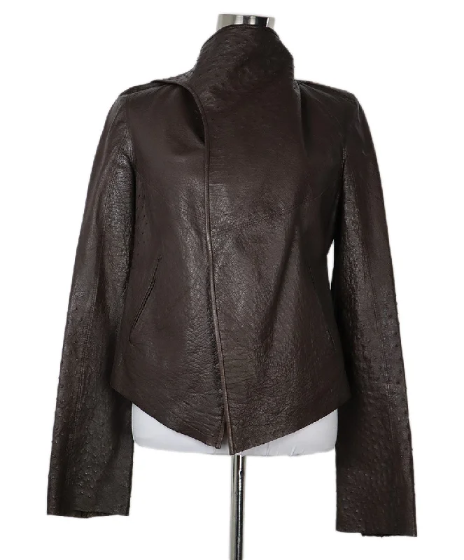 Classic Style Revillon Vintage Brown Ostrich Leather Jacket sz 6