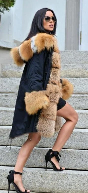 High-end Fashion Real Fur Parka With Fox Fur Collar And Cuff Coats