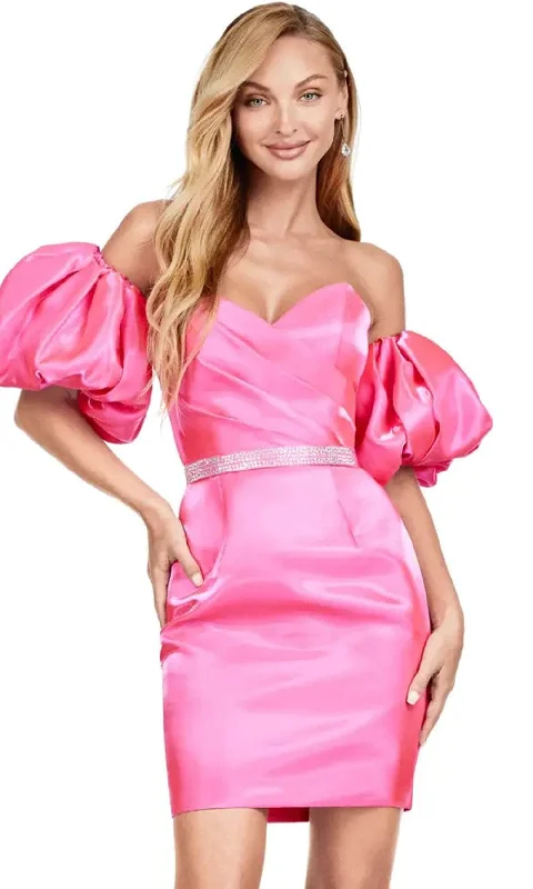 Classic Items Ashley Lauren 4642 - Off Shoulder Puff Sleeved Cocktail Dress