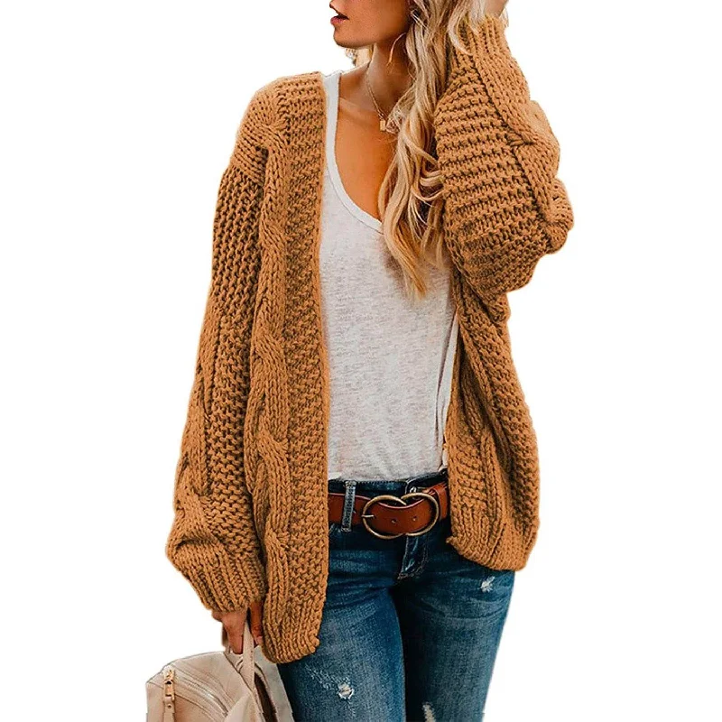 Fresh Wear Womens Open Front Long Sleeve Chunky Knit Cardigan Sweaters Loose Outwear Coat