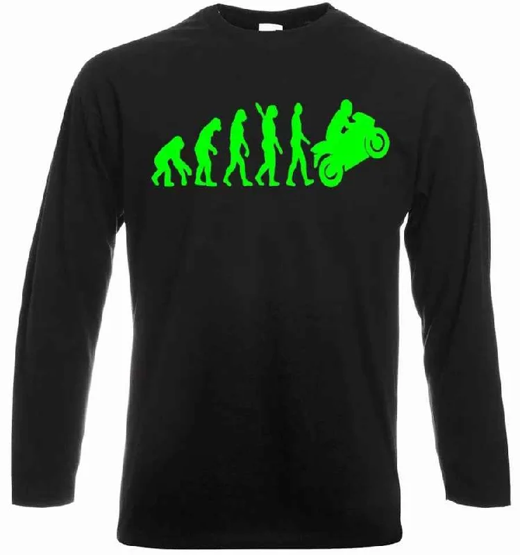 Cool Style Evolution of Man to Kawasaki Ninja Long Sleeve T-Shirt Men's Motorbike Racer Top Cool Style Evolution of Man to Kawasaki Ninja Long Sleeve T-Shirt Men's Motorbike Racer Top