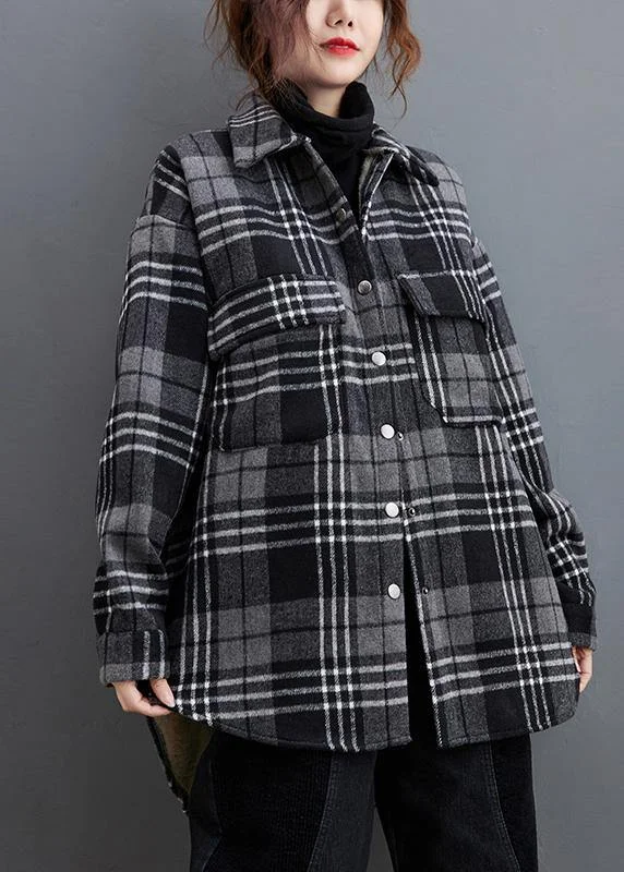 Fashion Classic DIY gray plaid clothes lapel pockets baggy shirts