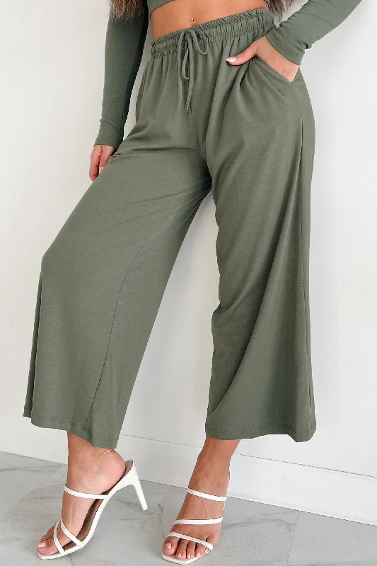Street Fashion Lazy Reputation Drawstring Waist Lounge Pants (Dusty Olive)