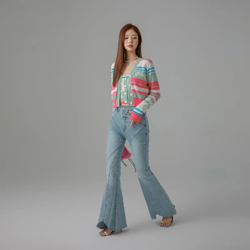 Luxury Customization Asymmetrical Hem Slim Bootcut Denim Jeans