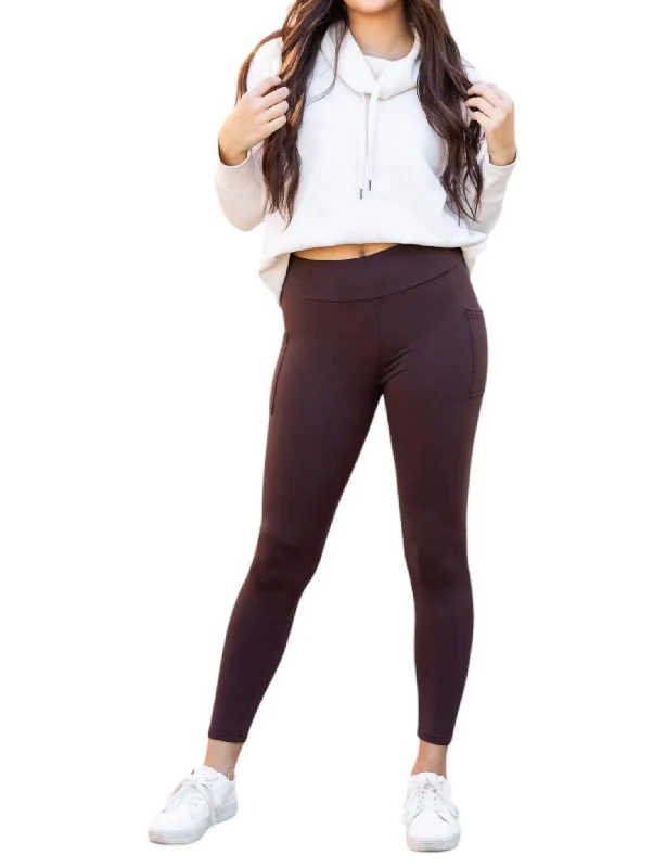 Fashionable And Fashionable Fleece Full Length Leggings With Pockets In Brown