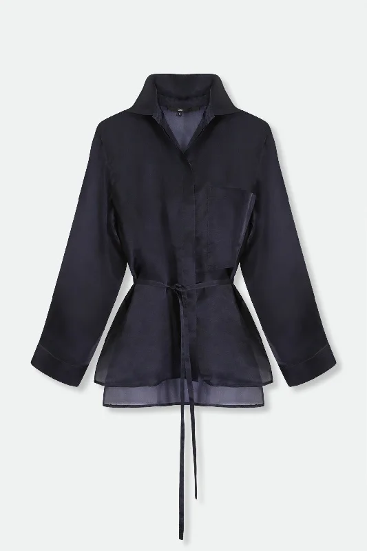 Street Fashion SYDNEY SILK ORGANZA TIE POCKET BLOUSE MIDNIGHT NAVY