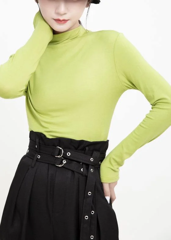 Fashion Must-have DIY elastic cotton high neck Blouse Inspiration green tops