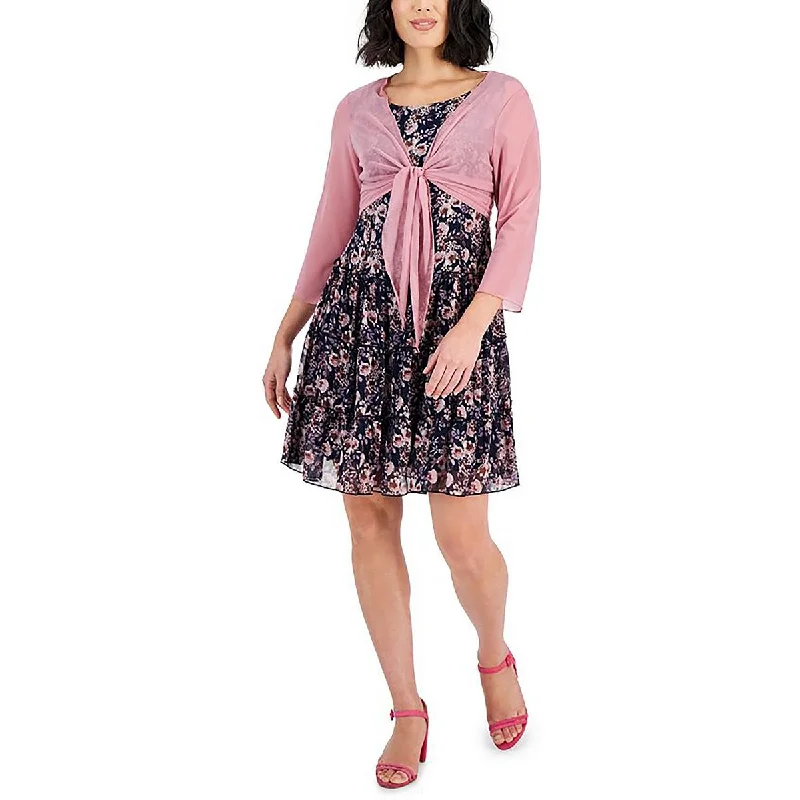 Personal Charm Connected Apparel Womens Petites Mesh Tie Front Bolero