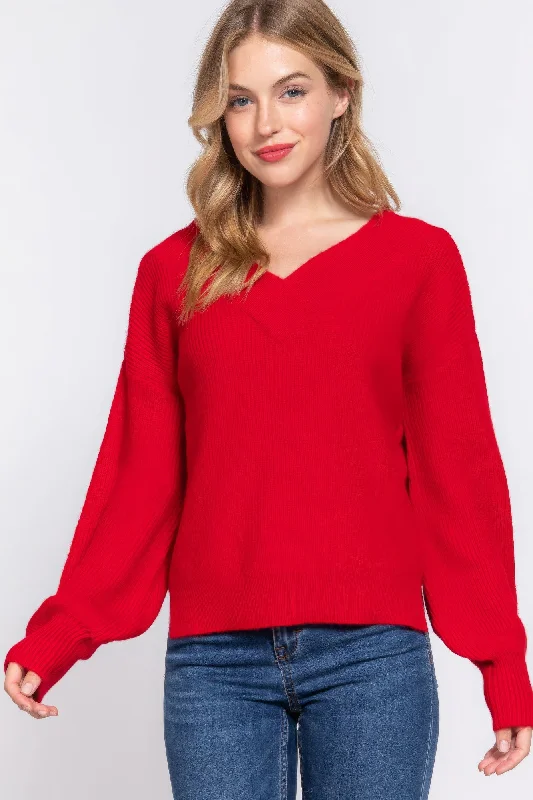 Fashion Must-have Long Slv Double V-neck Sweater