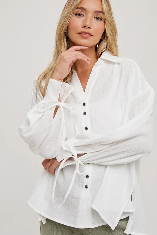 Elegant Outline Ivory Oversized Button Down Shirt