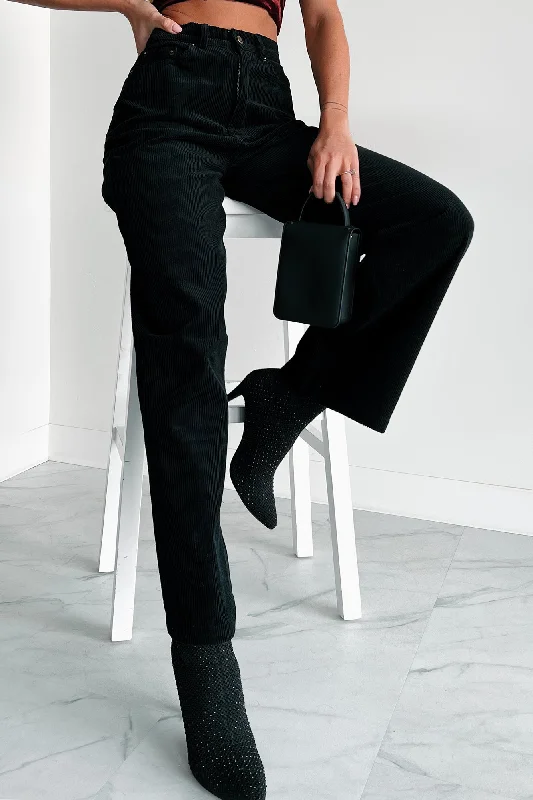 High-quality Design PNW Casual High Waisted Corduroy Pants (Black)