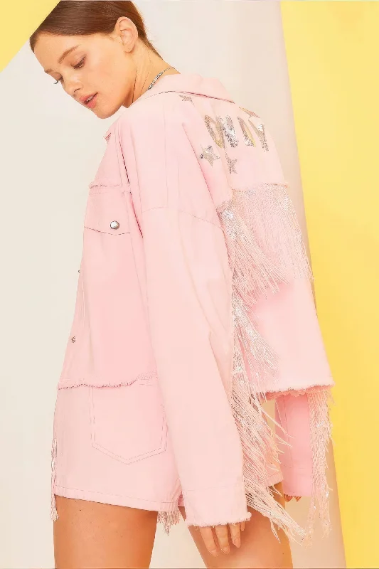 Cool Style Howdy Sequin Fringe And Star Patches Jacket