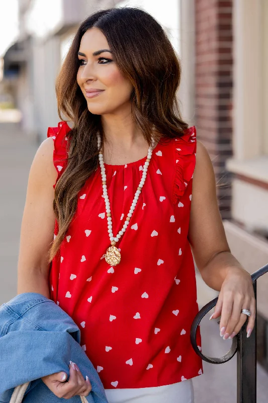 Sports Style Hearts Flutter Trim Tank