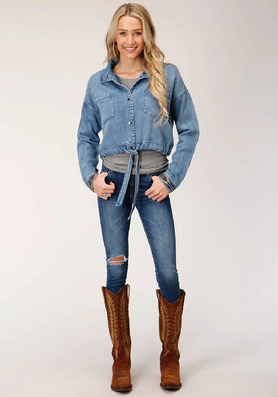 Sports Style Stetson Womens Denim Denim Fold Down Stand Collar Jacket
