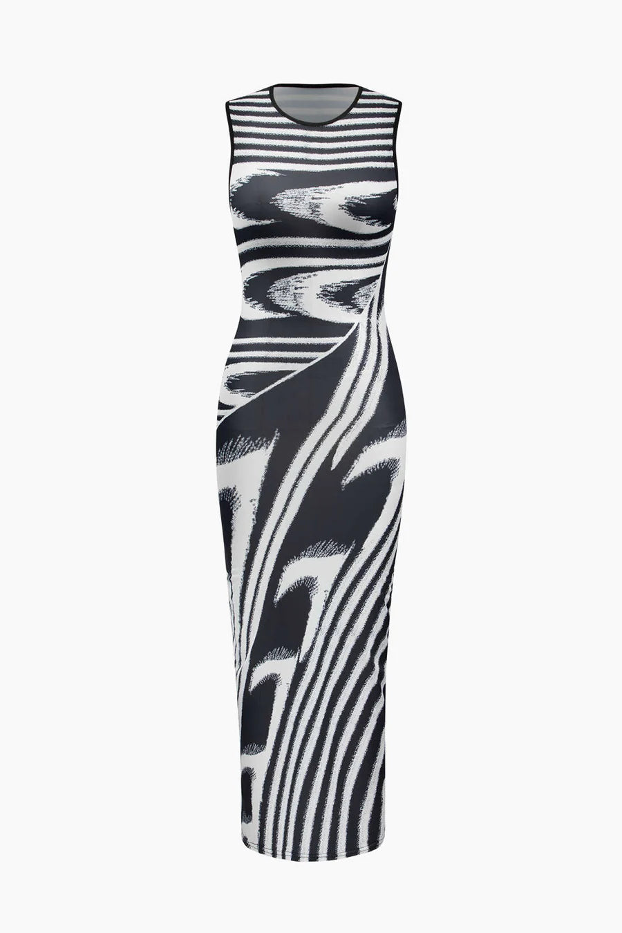 Fashionable Items A&A Abstract Monochrome Sleeveless Maxi Dress