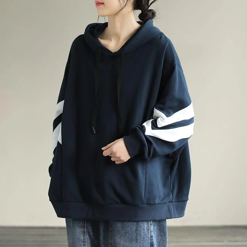 Lace Design DIY Hooded cotton Spring Linen Tops women blouses design Navy shirt