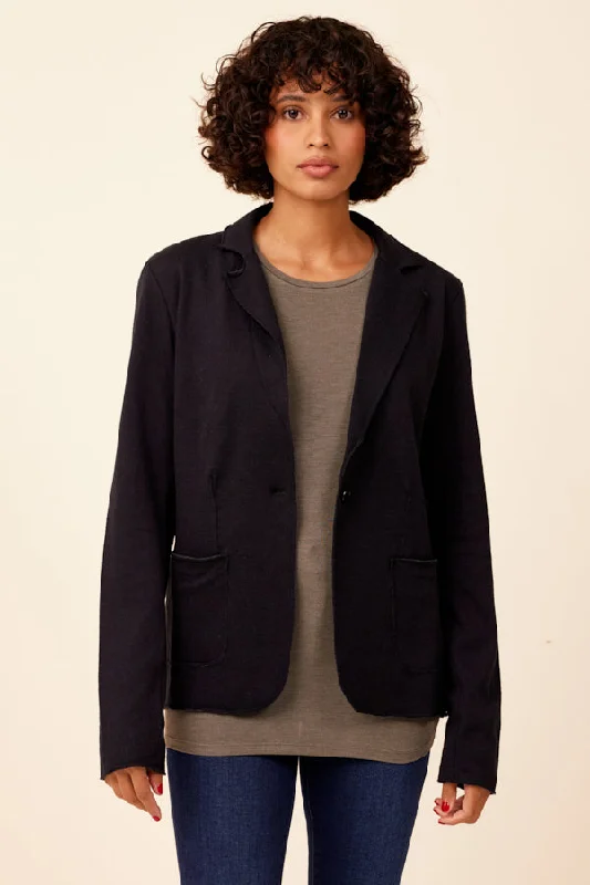 Celebrity Style Double Face Cotton Cashmere One Button Blazer in Navy/Charcoal