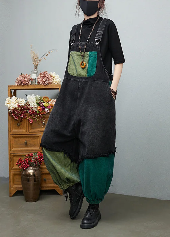Urban Design Sense Streetwear Black Asymmetrical Pocket Cotton denim Jumpsuit Spring Urban Design Sense Streetwear Black Asymmetrical Pocket Cotton denim Jumpsuit Spring