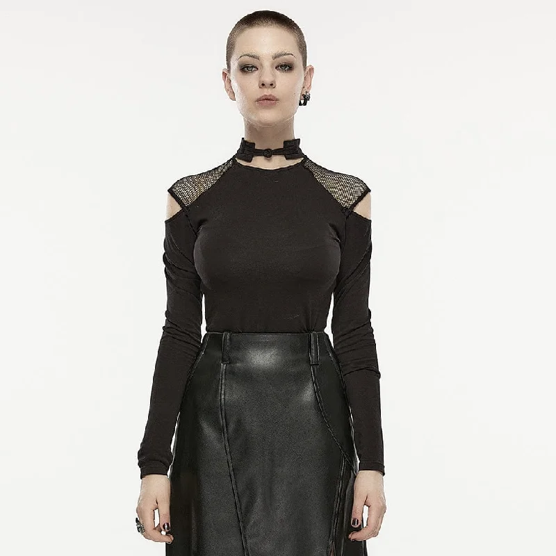 Fashion Pioneer Women's Asymmetricle Stitched Embroidered Mesh T-shirts
