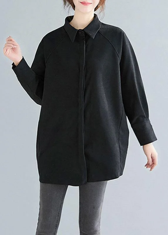 Summer Selection DIY lapel Button cotton spring Blouse Fashion Ideas black shirts