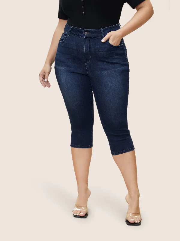 Personalized Wear Dark Wash Below The Knees Pocket Jeans