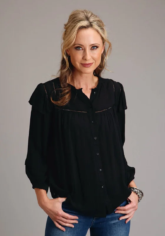 Bright Colors Stetson Womens Herringbone Black 100% Rayon L/S Shirt