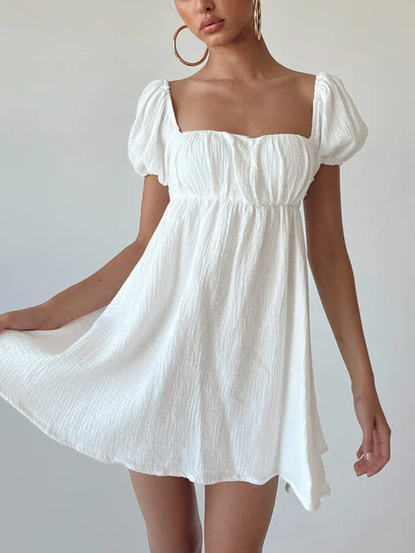 Fashion Concept Short Puff Sleeve Square Neck Mini Dress