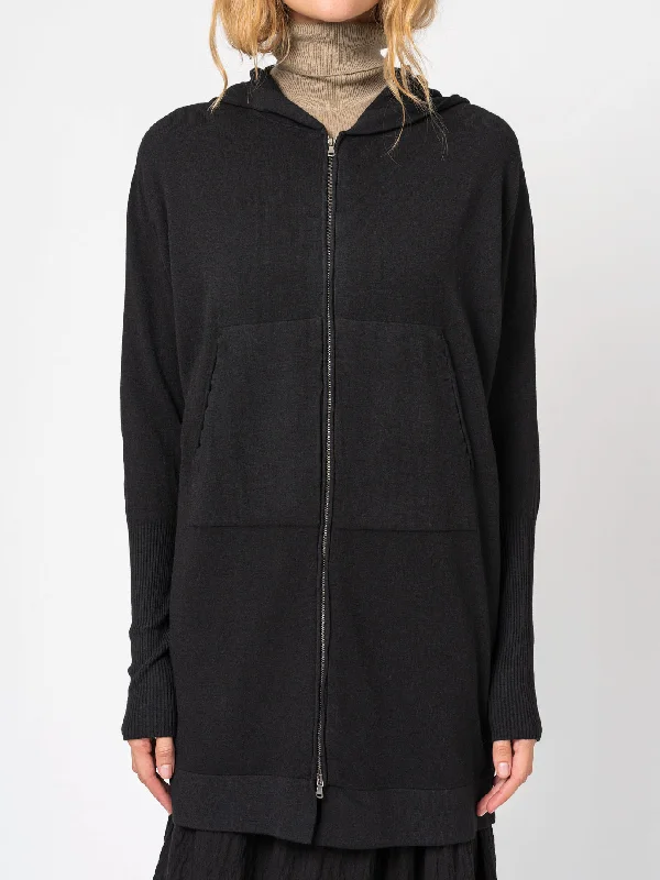 High-end Sense Viscose and Wool Zipped Maxi Hoodie