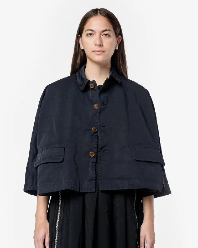 Classic Style Short Shawl Jacket in Navy