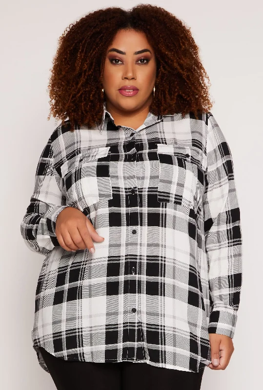 Urban Design Sense Plus Size Plaid Button Front Blouse