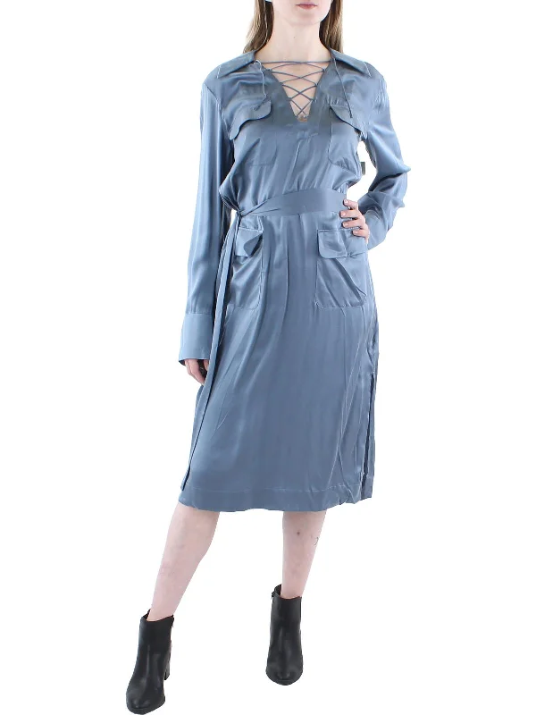 Luxury Classic Alexis Womens Silk Long Sleeves Shirtdress