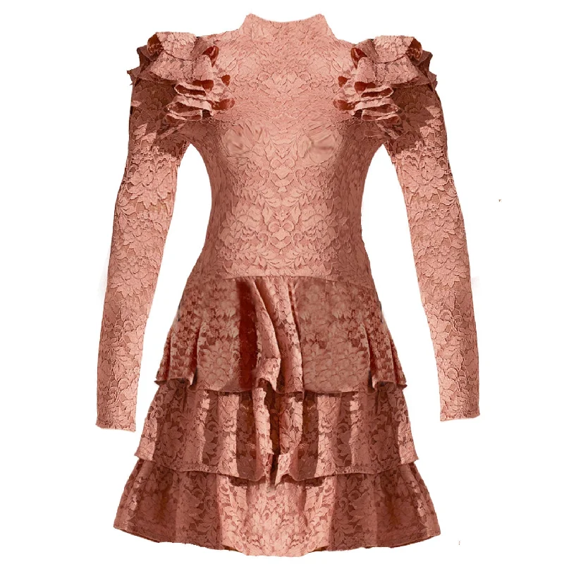 End Of The Year Caroline Constas Women Emily Stretch Lace Layered Cork Mini Dress